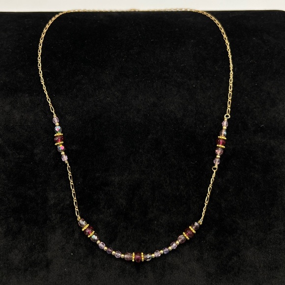 Vintage Clear Colored Rhinestone Beaded 14k Gold Filled Necklace - Picture 1 of 3